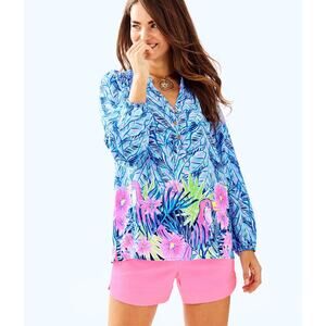 Lilly Pulitzer Elsa Silk Top Sz XS Lets Mango Engineered Ess Office Vacation